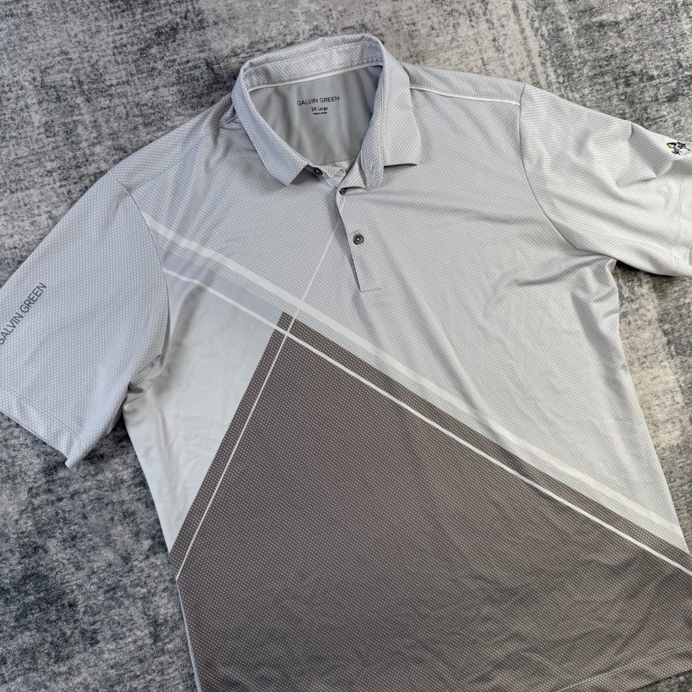 Galvin Green Polo Shirt Mens 2XL Gray Geometric Print Golf Performance Travel